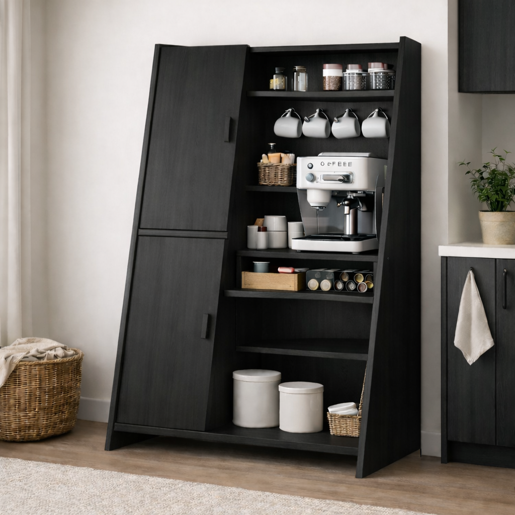 Solid Wood Bar Cabinet with Storage Shelves – Modern Home Coffee & Liquor Cabinet