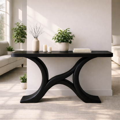 Modern Solid Wood Console Table, Sculptural Curved Base Entryway Hallway Statement Furniture Kitchnce
