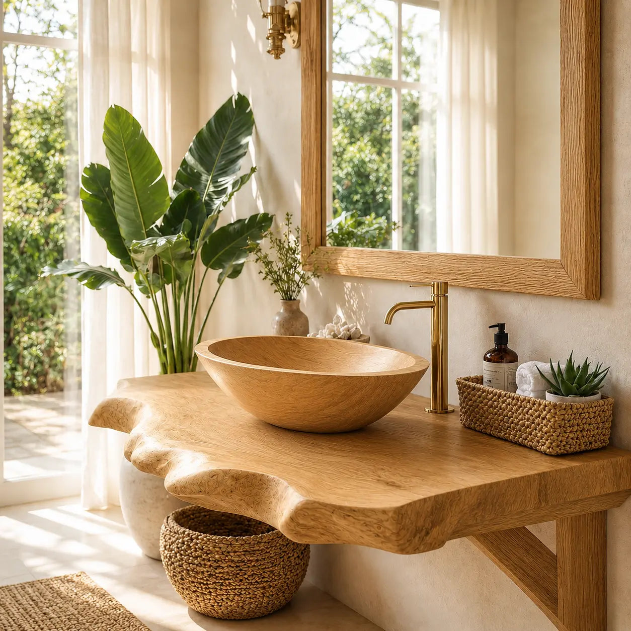 Spalted Live Edge Vanity Shelf | Tiered Solid Wood Floating Bathroom Counter Kitchnce