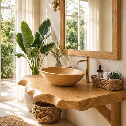 Spalted Live Edge Vanity Shelf | Tiered Solid Wood Floating Bathroom Counter Kitchnce