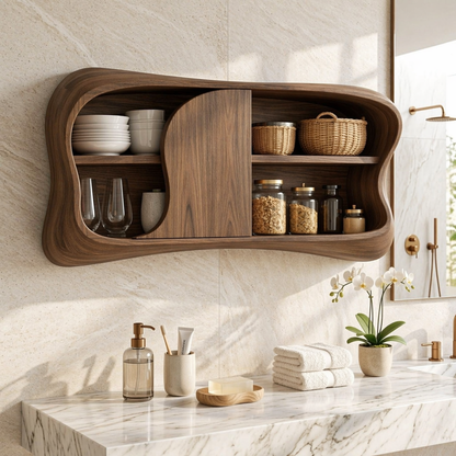 Floating Bathroom Cabinet, Modern Organic Wall Mounted Vanity Storage Organizer Unit