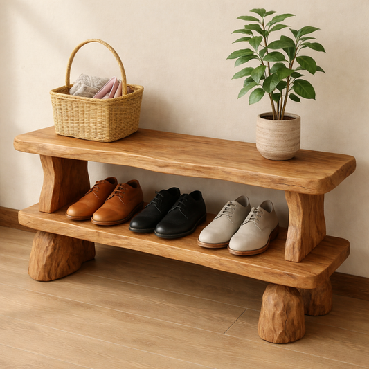 Solid Wood Entryway Bench with Shoe Storage Shelf – Rustic Wooden Shoe Bench Kitchnce