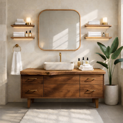 Modern Solid Wood Bathroom Vanity Cabinet With Drawers Mid-Century Style Kitchnce