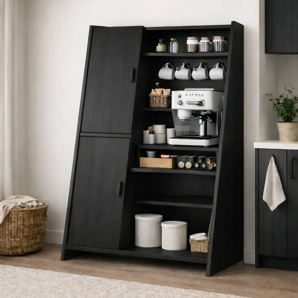 Solid Wood Bar Cabinet with Storage Shelves – Modern Home Coffee & Liquor Cabinet Kitchnce