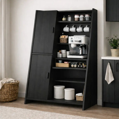 Solid Wood Bar Cabinet with Storage Shelves – Modern Home Coffee & Liquor Cabinet Kitchnce