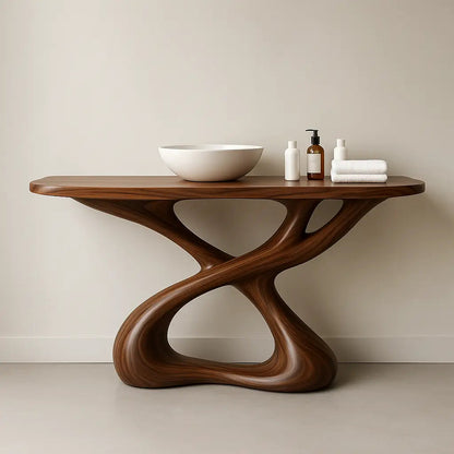 Handcrafted Solid Wood Sculptural Vanity with Organic Flowing Design for Modern Spaces Kitchnce