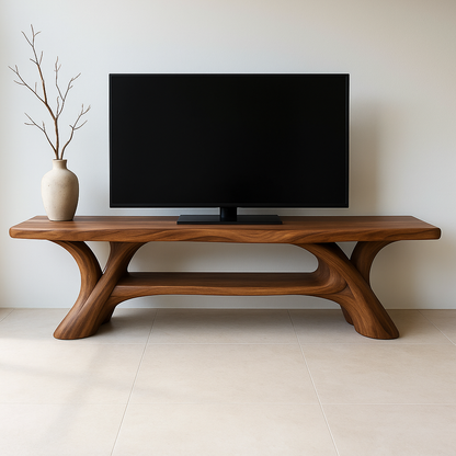 Handcrafted Solid Wood TV Stand – Sculptural Modern Design with Organic Smooth Form Kitchnce