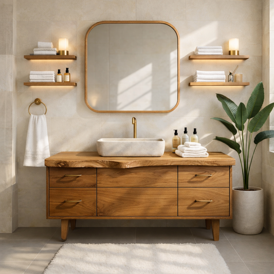 Modern Solid Wood Bathroom Vanity Cabinet With Drawers Mid-Century Style Kitchnce