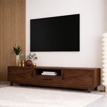 Mid Century Solid Wood TV Stand Wave Front Media Console Modern Entertainment Cabinet Kitchnce