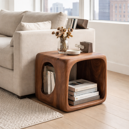 Solid Wood Cube End Table with Storage Shelf – Modern Wooden Side Table Kitchnce