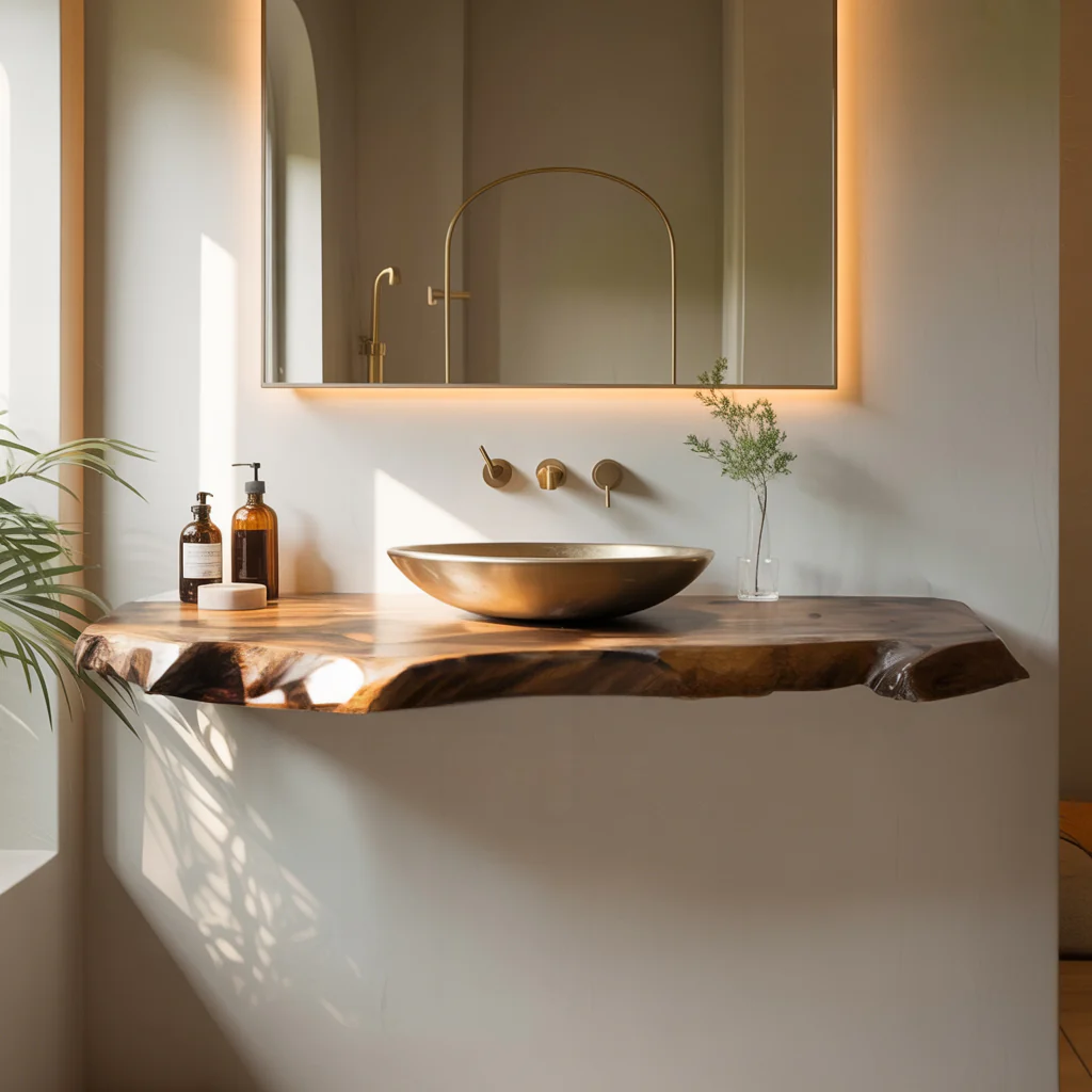 Solid Wood Floating Bathroom Vanity Live Edge Wall Mount – Modern Natural