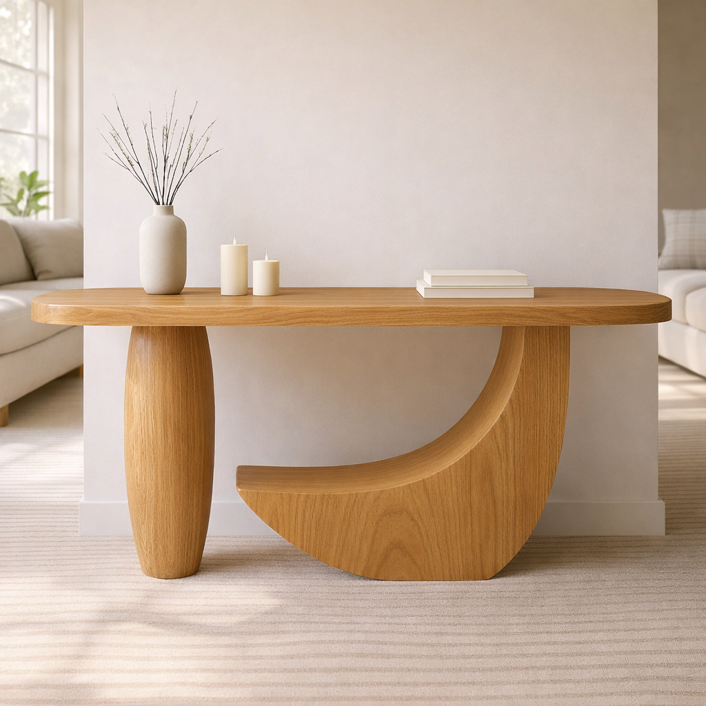 Modern Solid Wood Console Table, Sculptural Curved Base Entryway Hallway Statement Furniture Kitchnce