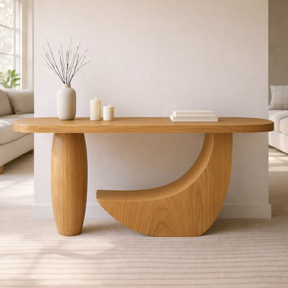 Modern Solid Wood Console Table, Sculptural Curved Base Entryway Hallway Statement Furniture Kitchnce