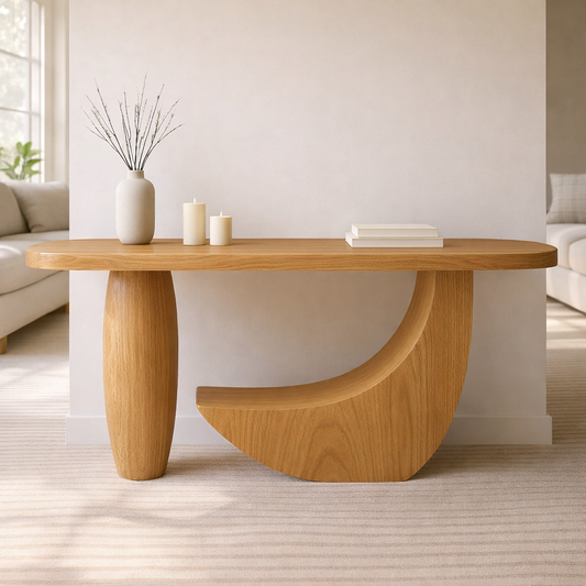 Modern Solid Wood Console Table, Sculptural Curved Base Entryway Hallway Statement Furniture Kitchnce