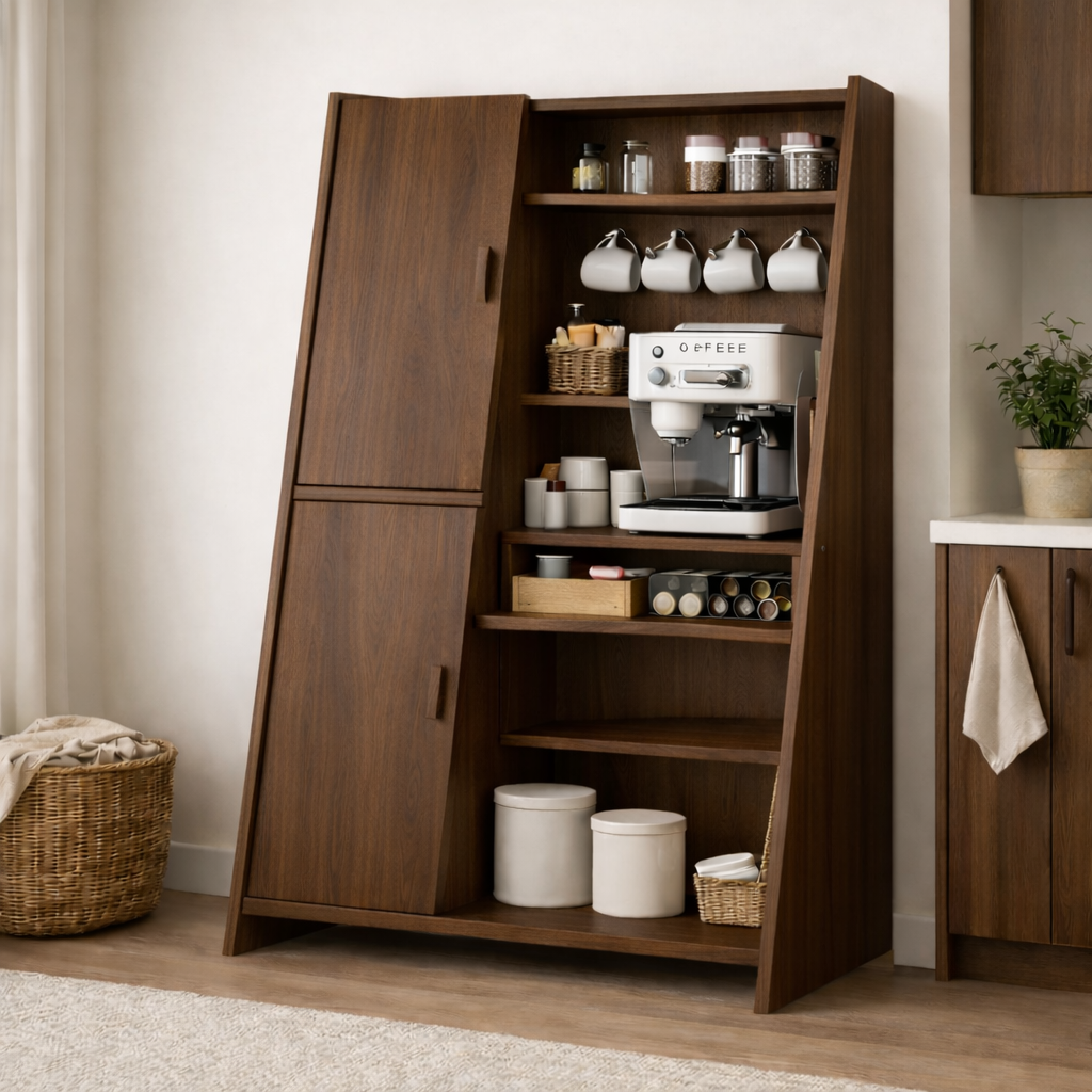 Solid Wood Bar Cabinet with Storage Shelves – Modern Home Coffee & Liquor Cabinet