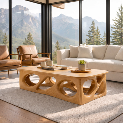 Handcrafted Solid Wood Coffee Table – Sculptural Modern Design