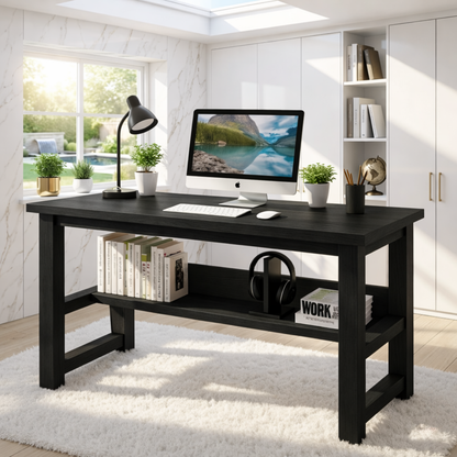 Modern Writing Desk with Open Shelf Home Office Computer Desk Minimal Work Table