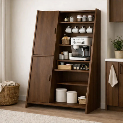 Solid Wood Bar Cabinet with Storage Shelves – Modern Home Coffee & Liquor Cabinet Kitchnce