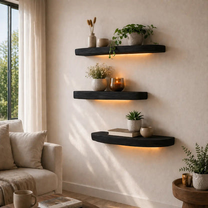 Solid Wood Floating Wall Shelf Rustic Live Edge Wall Mounted Shelf Decor Kitchnce