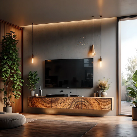 Solid Wood Floating TV Stand Walnut Wall Mounted Media Console with Storage