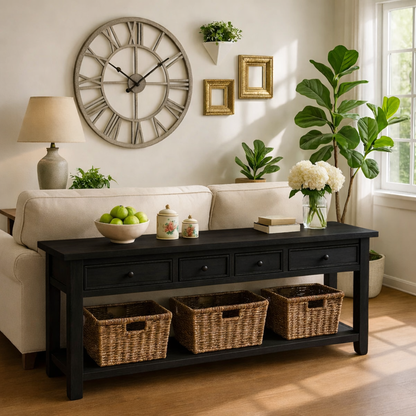 Solid Wood Console Table with Drawers and Storage Shelf for Living Room or Entryway Kitchnce