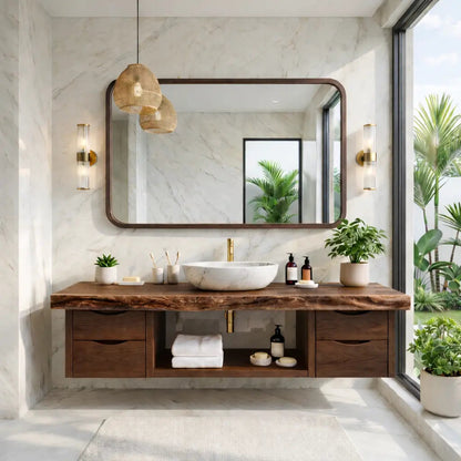 Floating Bathroom Vanity with Natural Wood, Modern Design, and Spacious Storage Kitchnce