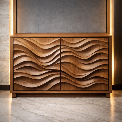 Wave-Pattern Solid Wood Console Cabinet - Modern Home Storage