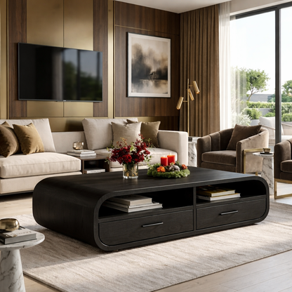 Modern Wooden Coffee Table with Drawers and Storage Space