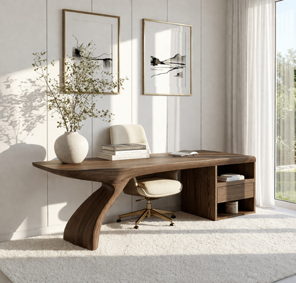 Modern Executive Writing Desk with Storage Shelf Home Office Work Table Unique Design