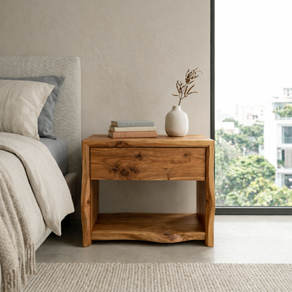 Live Edge Solid Wood Nightstand | Rustic Modern Bedside Table