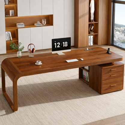 Large Executive Work Desk with Drawers, Modern Office Table, Home Study Computer Writing Desk