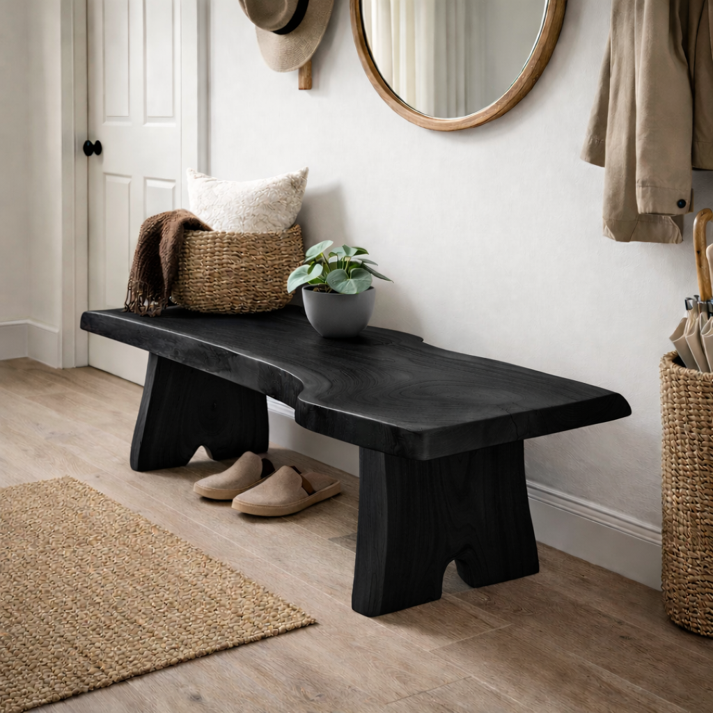 Live Edge Entryway Bench | Solid Wood Hallway Bench with Natural Finish Kitchnce