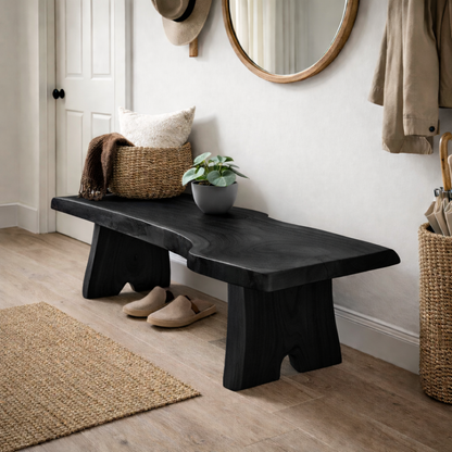 Live Edge Entryway Bench | Solid Wood Hallway Bench with Natural Finish Kitchnce