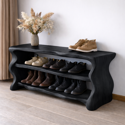 Solid Wood Entryway Bench with Shoe Storage – Rustic Live Edge Shoe Rack Bench Kitchnce