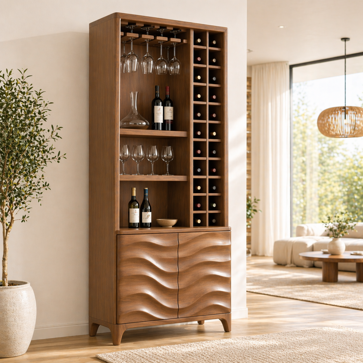 Modern Tall Wine Cabinet Glasses Rack Bottle Storage Freestanding Display Cabinet