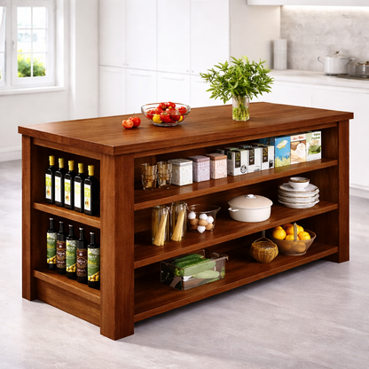 Large Kitchen Island with Open Storage Shelves, Modern Prep Table for Kitchen Dining Space
