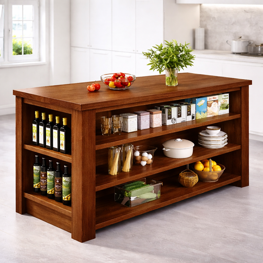 Large Kitchen Island with Open Storage Shelves, Modern Prep Table for Kitchen Dining Space