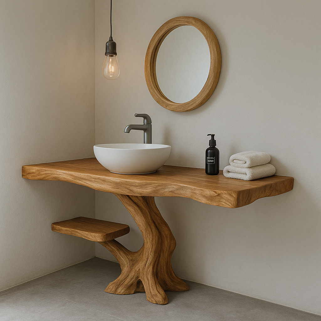Handcrafted Solid Wood Bathroom Vanity – Organic Modern Design with Live Edge Detailing Kitchnce