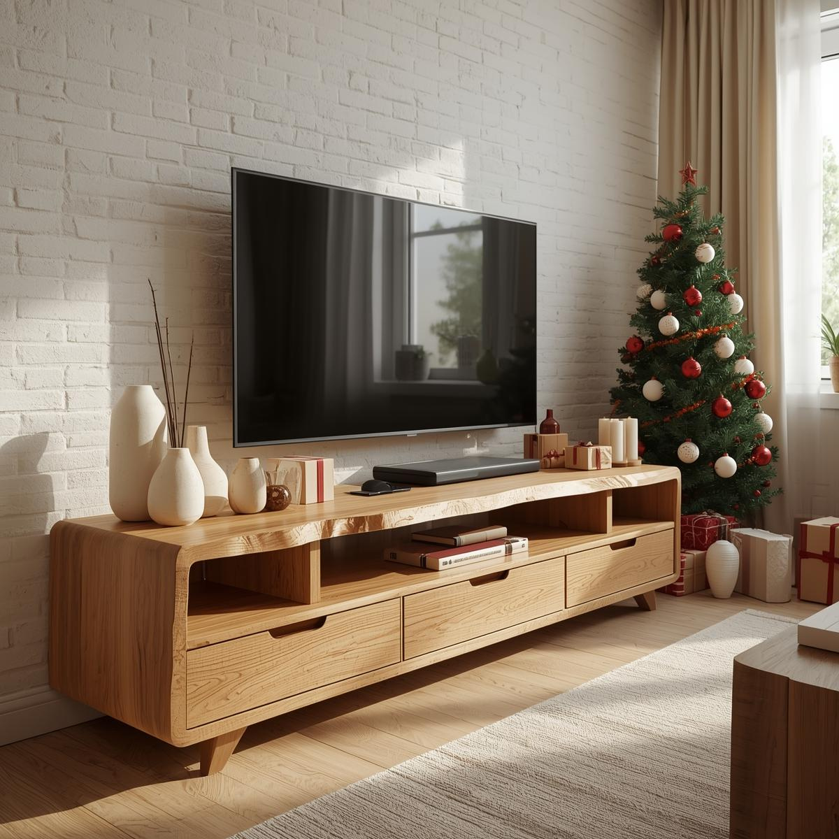 Mid Century Solid Wood Television Stand Walnut Media Console with Drawers Living Room Storage Kitchnce