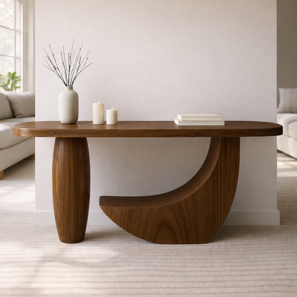 Modern Solid Wood Console Table, Sculptural Curved Base Entryway Hallway Statement Furniture Kitchnce