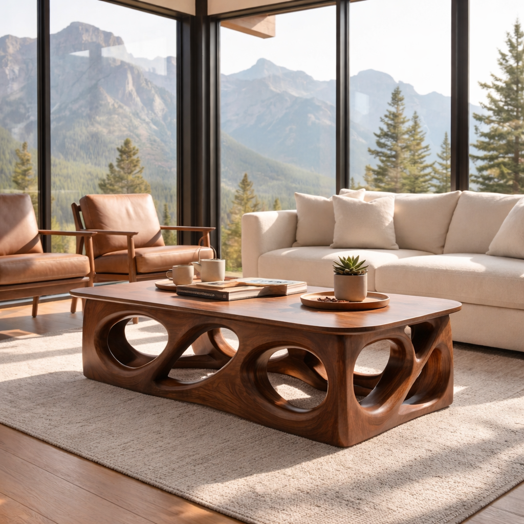 Handcrafted Solid Wood Coffee Table – Sculptural Modern Design