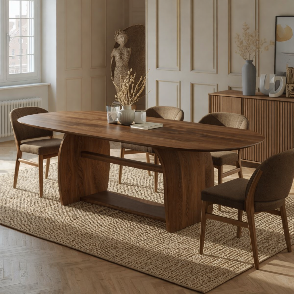 Modern Oval Dining Table Sculptural Base Minimalist Dining Room Table for Home