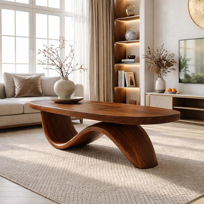 Elegant Wooden Coffee Table with Curved Wavy Design