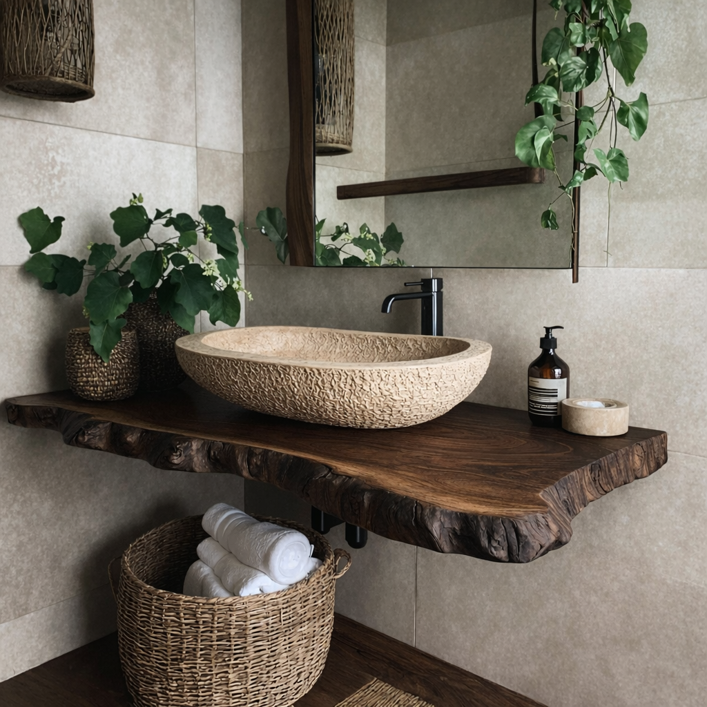 Solid Wood Floating Vanity Live Edge Wall Mount – Rustic Natural Style