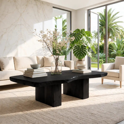 Handcrafted Natural Wood Coffee Table with Sculptural Design Kitchnce