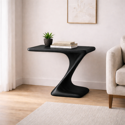 Solid Walnut Sculptural End Table – Modern Curved Wood Side Table for Living Room Kitchnce