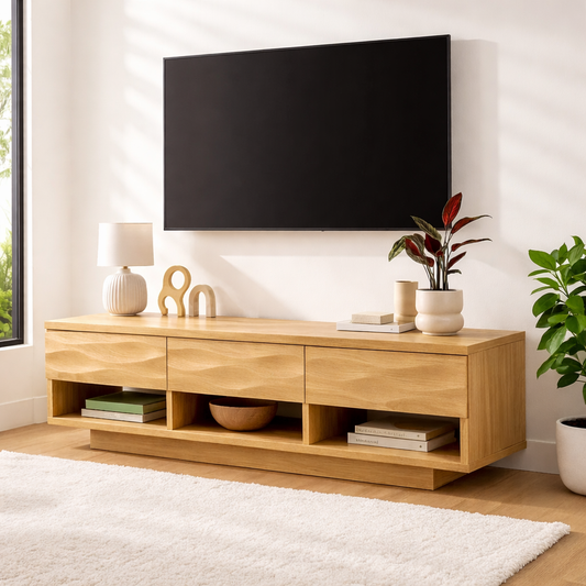 Handcrafted Solid Walnut TV Stand – Modern Wavy Drawer Media Console for Contemporary Homes Kitchnce