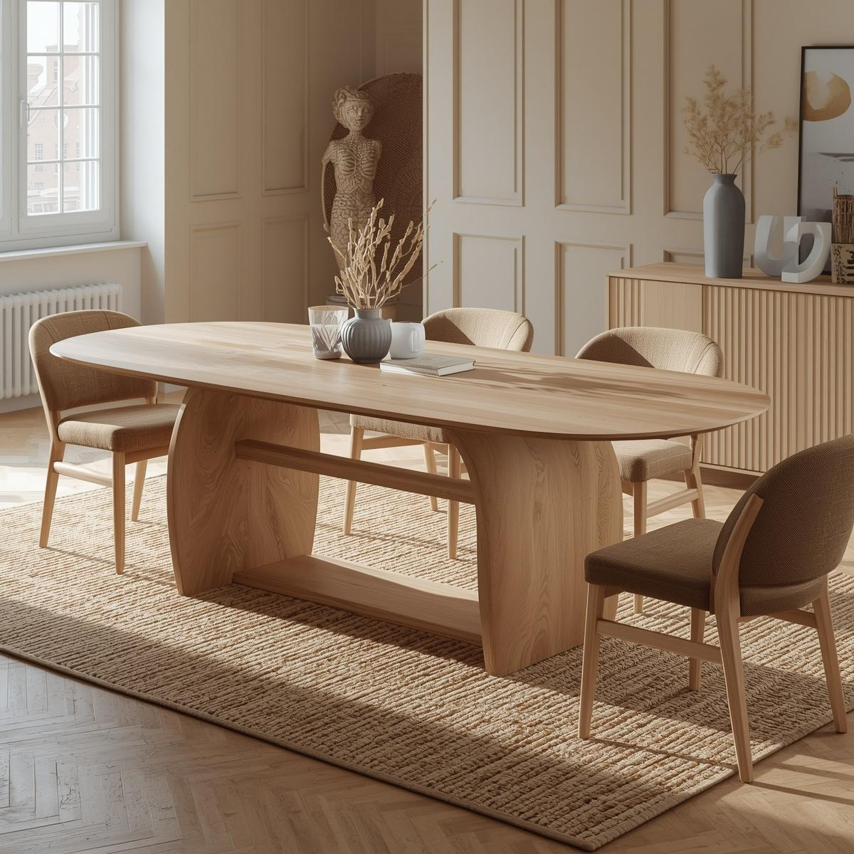 Modern Oval Dining Table Sculptural Base Minimalist Dining Room Table for Home