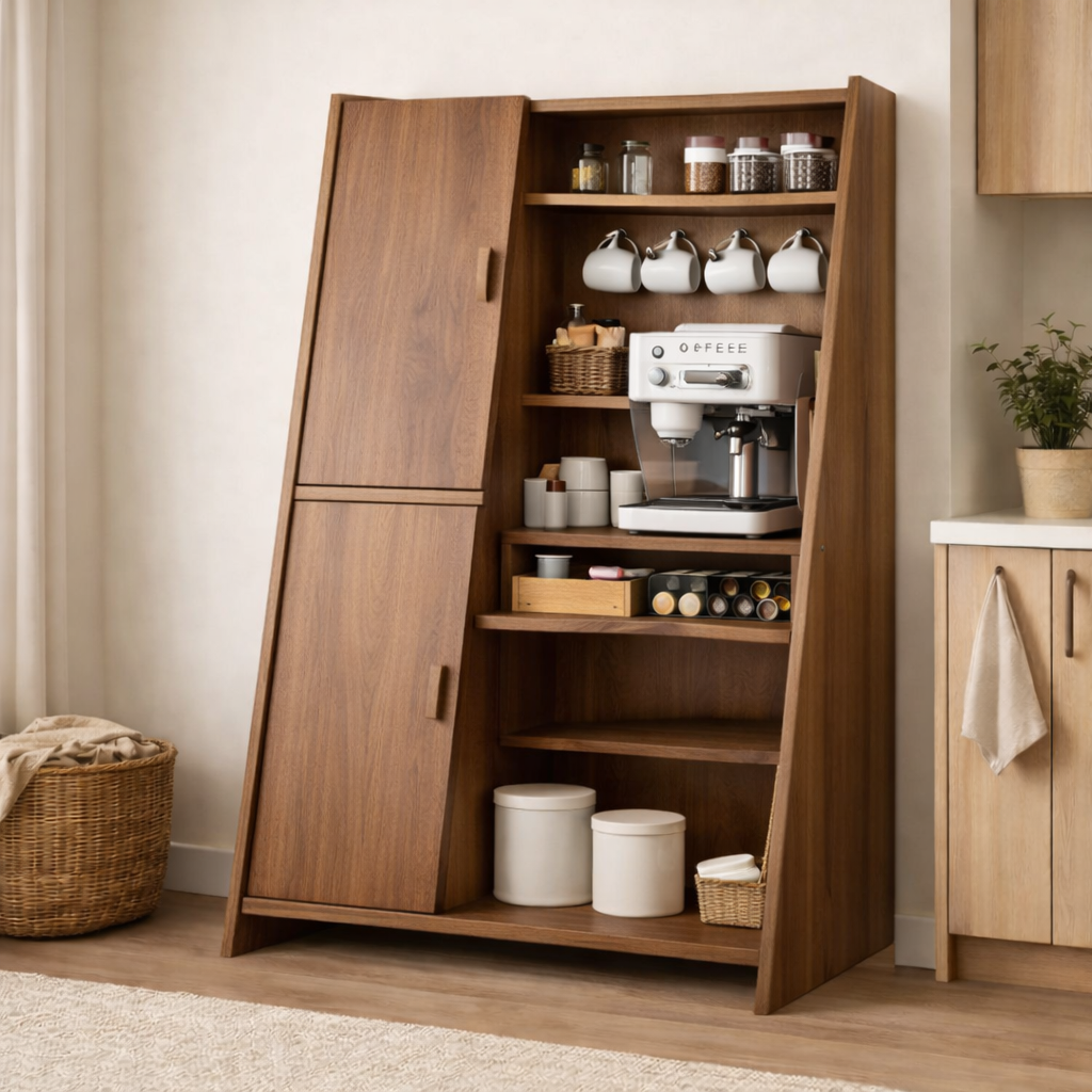 Solid Wood Bar Cabinet with Storage Shelves – Modern Home Coffee & Liquor Cabinet