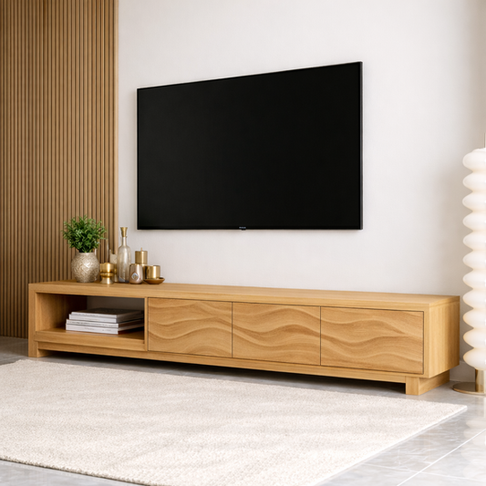 Mid Century Solid Wood TV Stand Wave Front Media Console Long Entertainment Unit Kitchnce